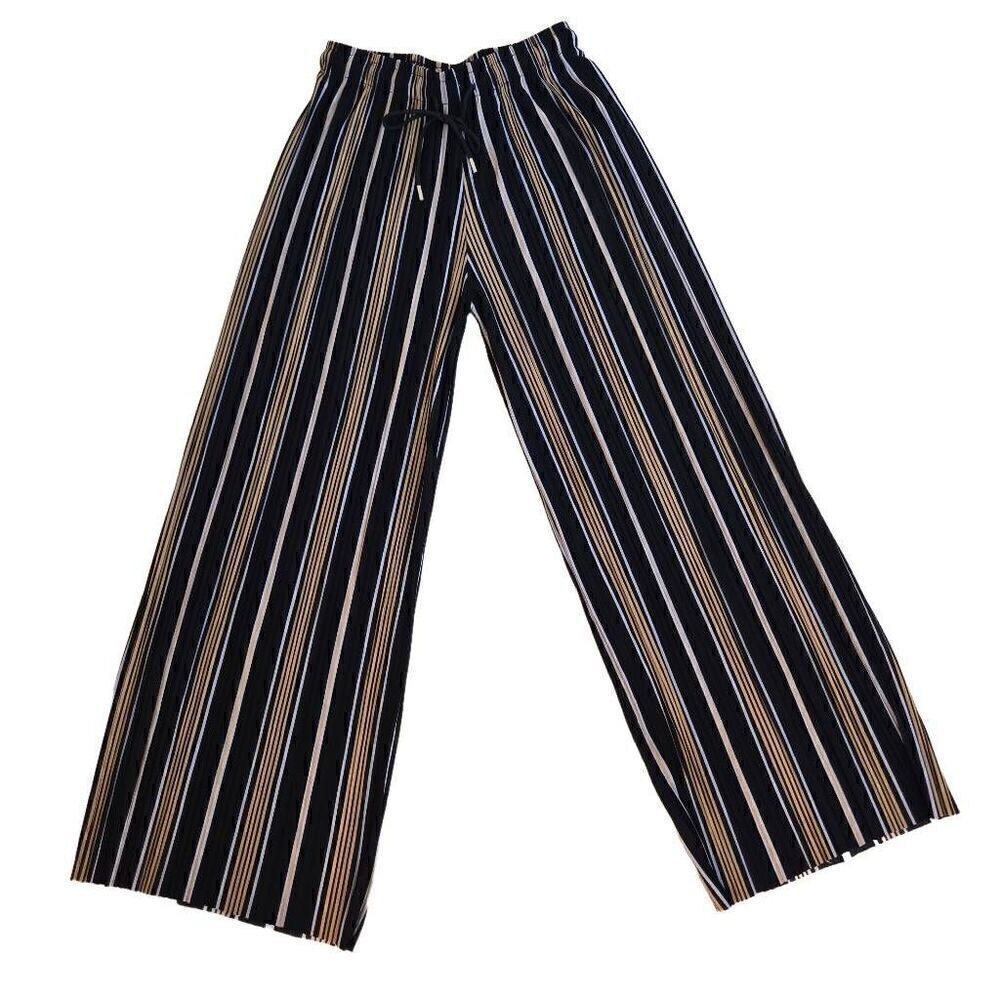 Victorias Place Womens Black Gold Striped Palazzo Pants Medium